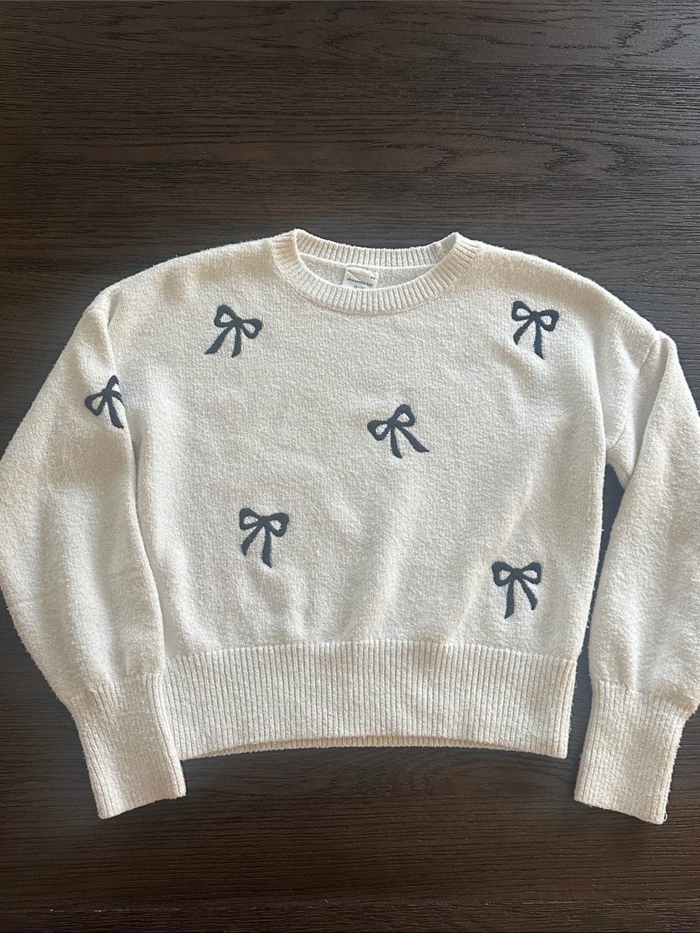 abercrombie kids Cream Crewneck Sweater with Bow Motif